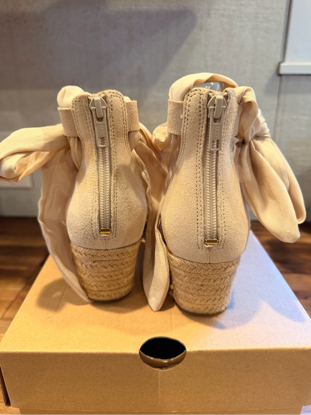 UGG Women's Neutral Tan Espadrille Wedge Sandals with Tie Ankle - Picture 4 of 6